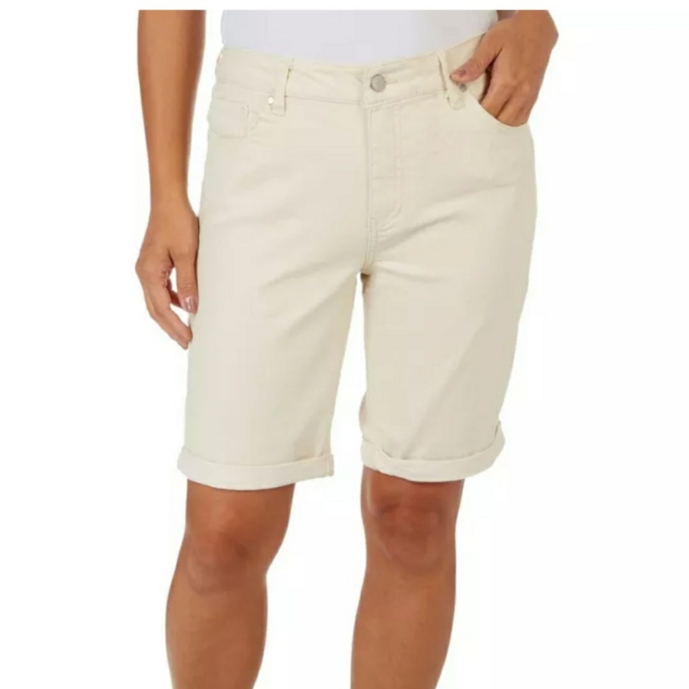 D. Jeans Womens Jean Shorts Denim White Low Rise Pockets Embellished Stretch